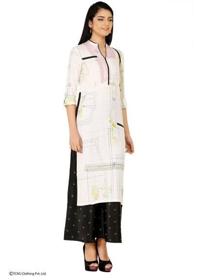 White Printed Full Sleeve kurta