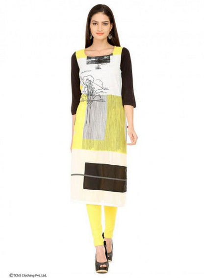 White Printed 3/4 Sleeve kurta - wforwoman