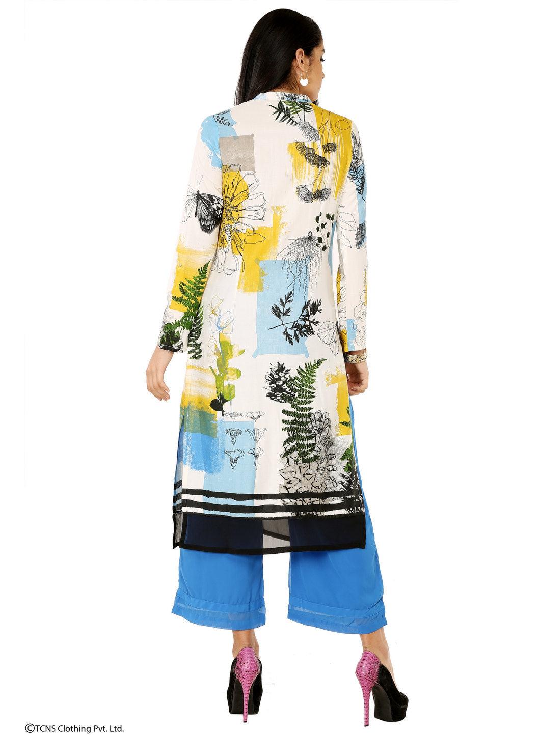 White Printed Full Sleeve kurta - wforwoman