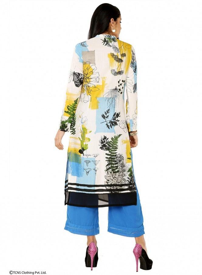 White Printed Full Sleeve kurta - wforwoman