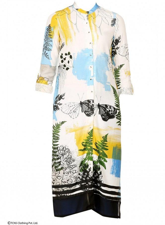 White Printed Full Sleeve kurta - wforwoman