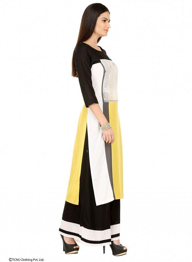 Yellow Printed 3/4 Sleeve kurta - wforwoman