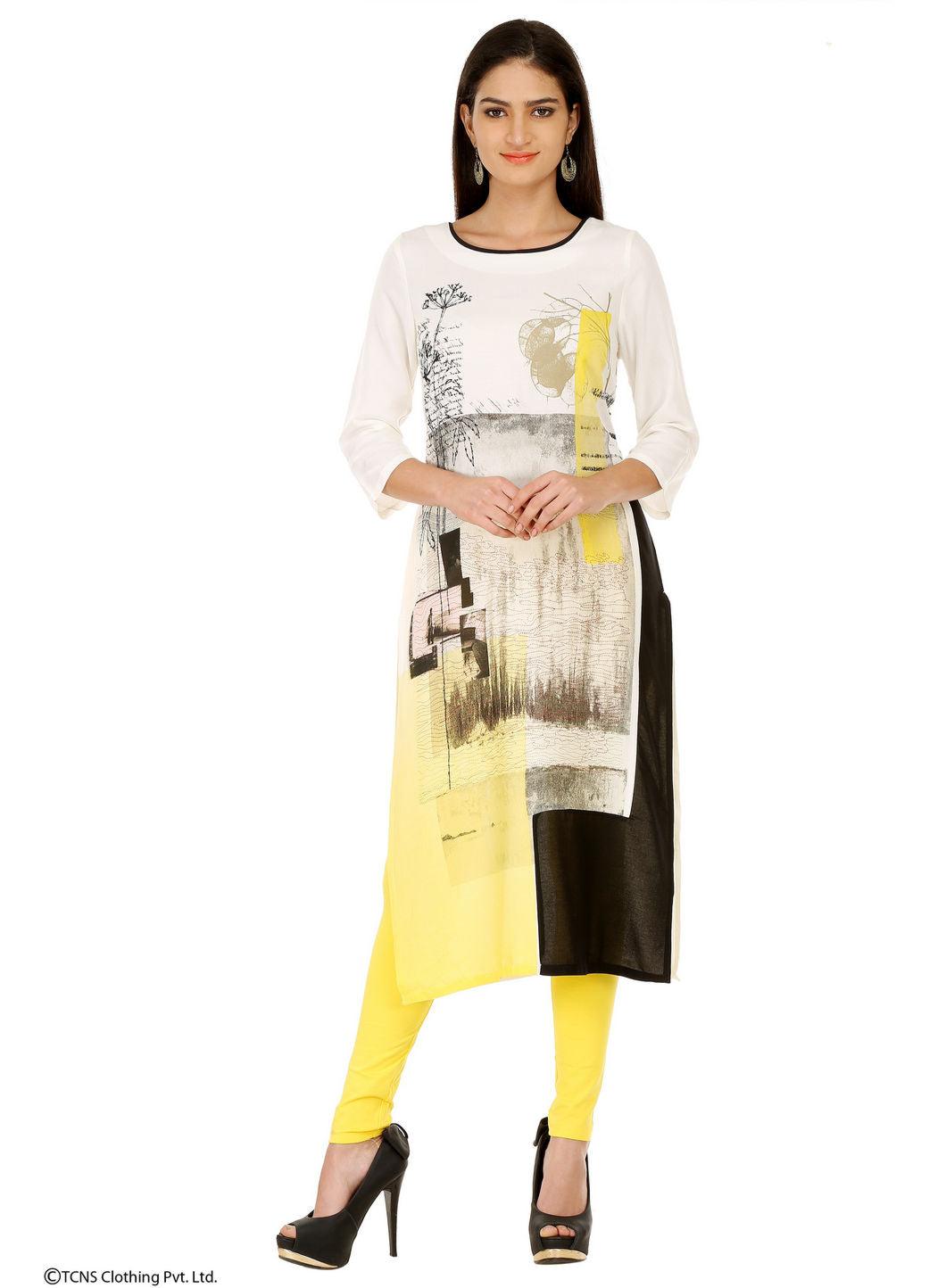 White Printed 3/4 Sleeve kurta - wforwoman