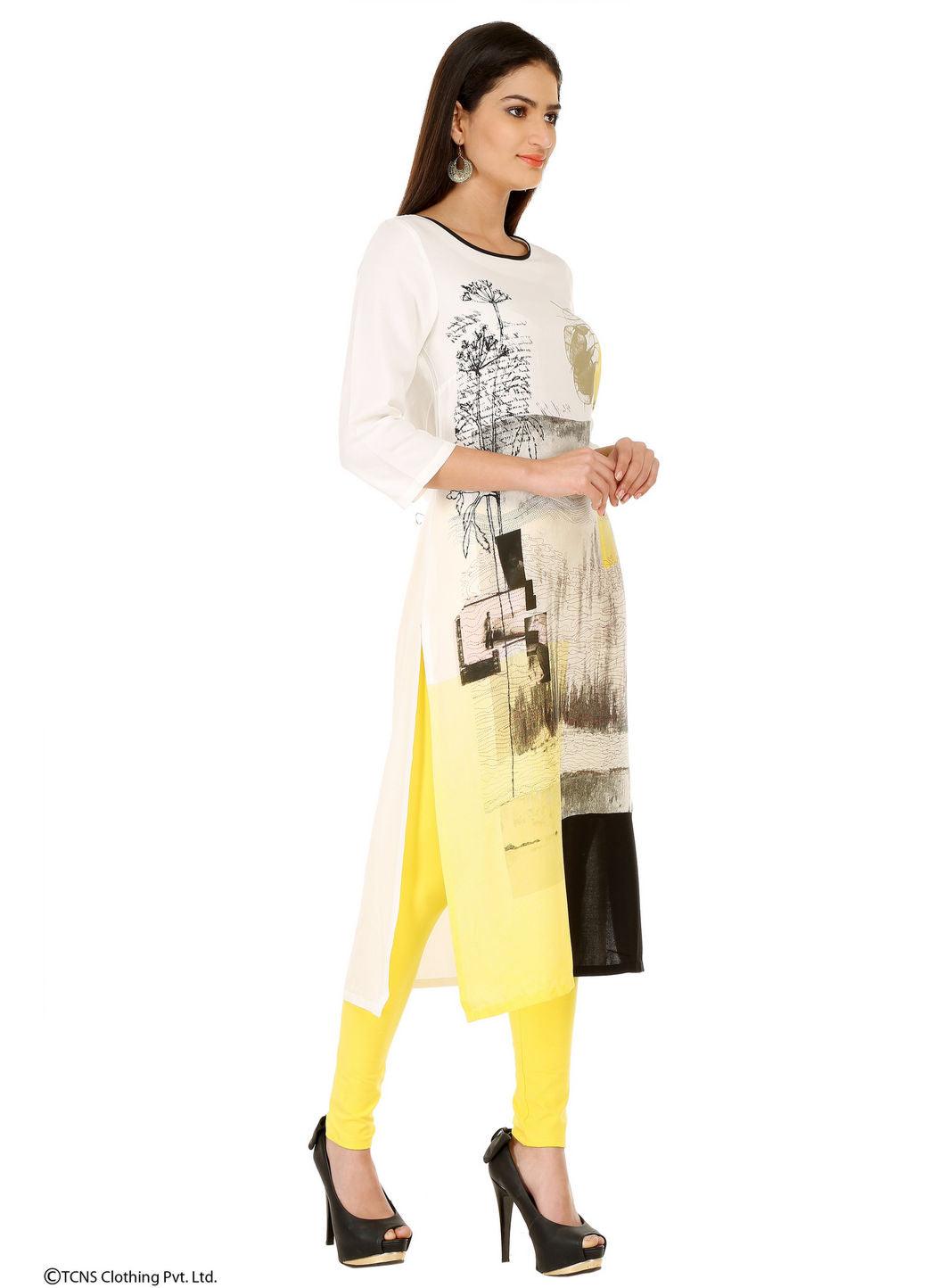 White Printed 3/4 Sleeve kurta - wforwoman