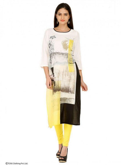 White Printed 3/4 Sleeve kurta - wforwoman