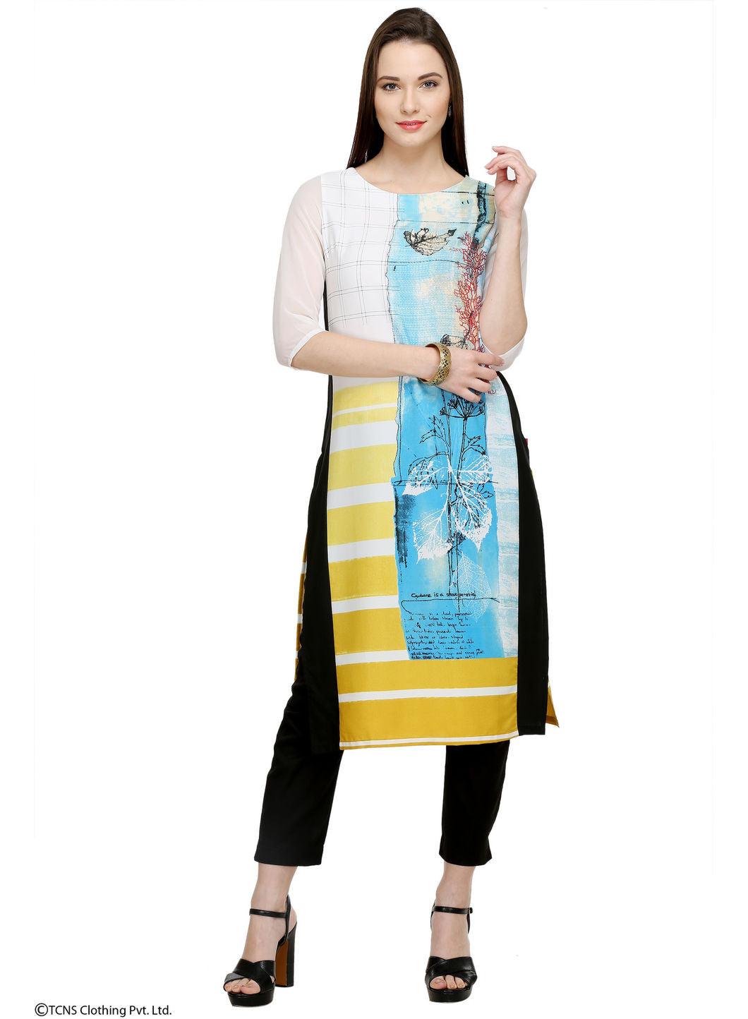 White Printed 3/4 Sleeve kurta - wforwoman