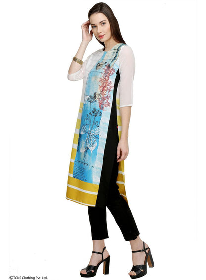 White Printed 3/4 Sleeve kurta - wforwoman