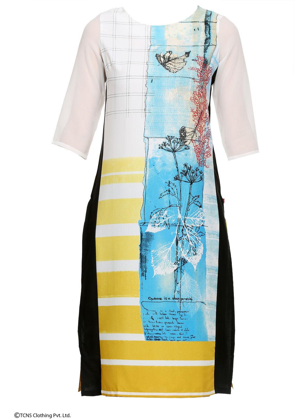 White Printed 3/4 Sleeve kurta - wforwoman