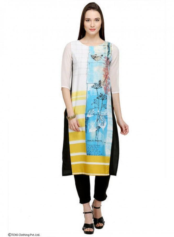 White Printed 3/4 Sleeve kurta - wforwoman