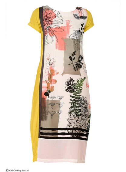 Yellow Printed Short Sleeve kurta - wforwoman