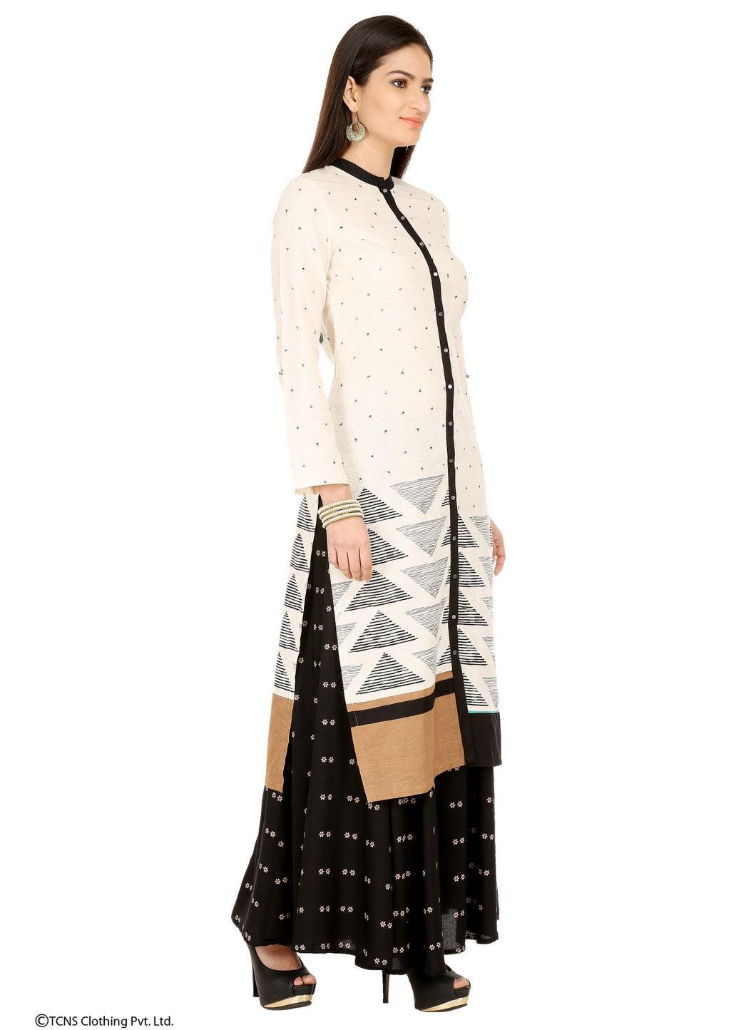 Off-White Printed Full Sleeve kurta - wforwoman