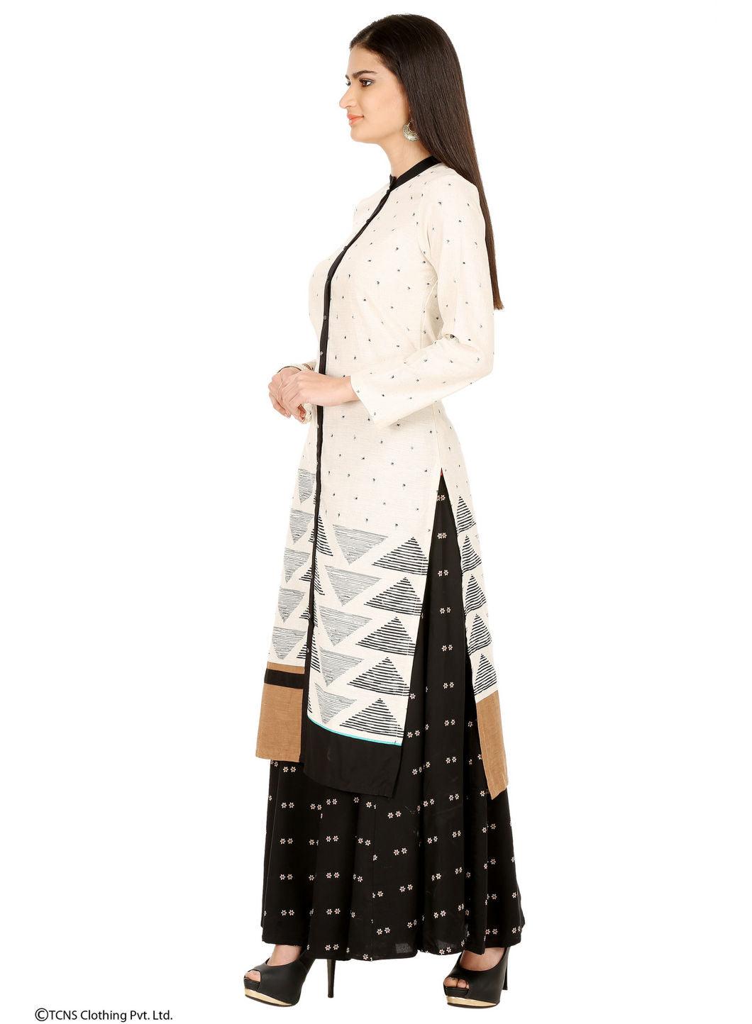 Off-White Printed Full Sleeve kurta - wforwoman