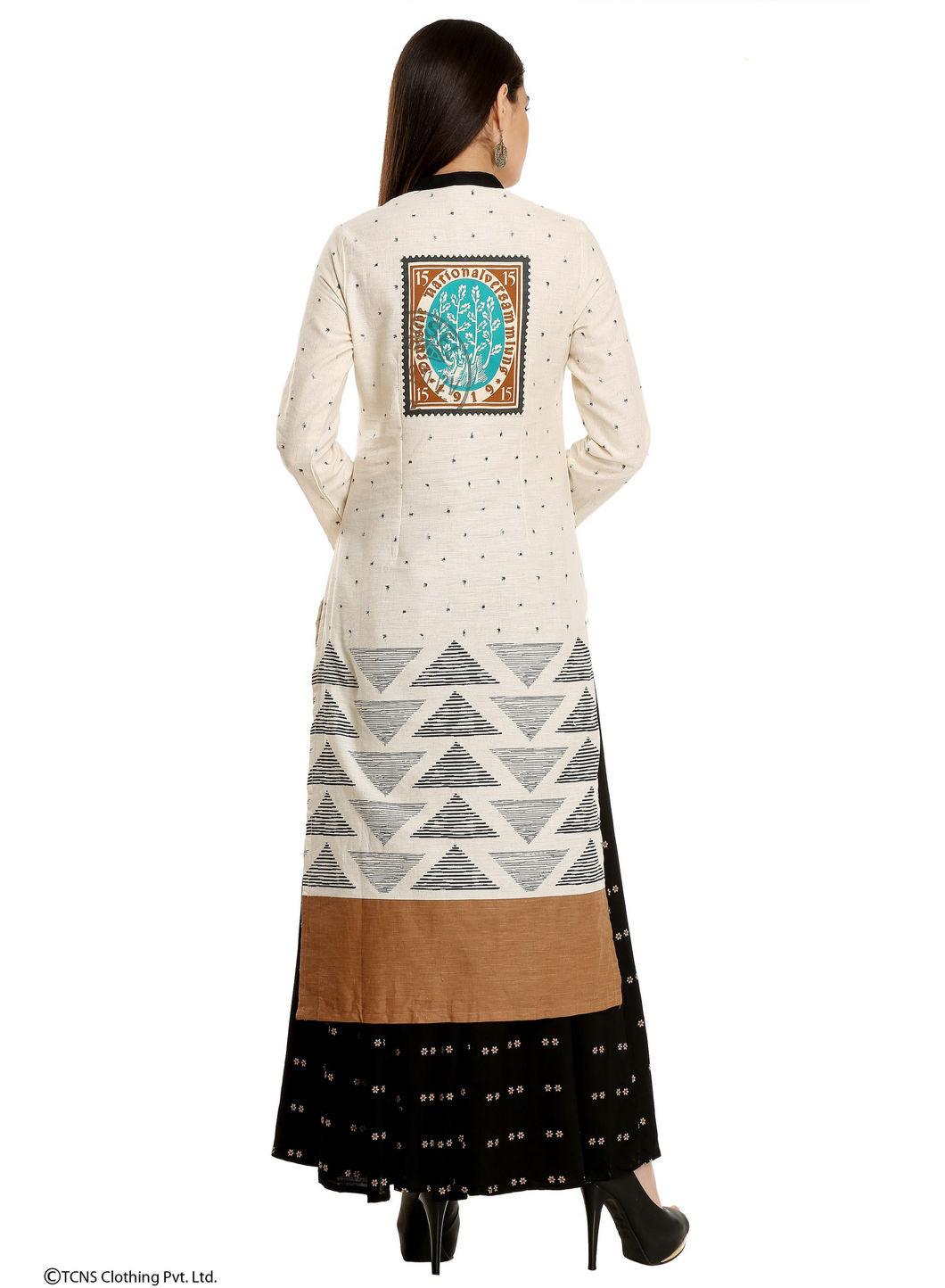 Off-White Printed Full Sleeve kurta - wforwoman