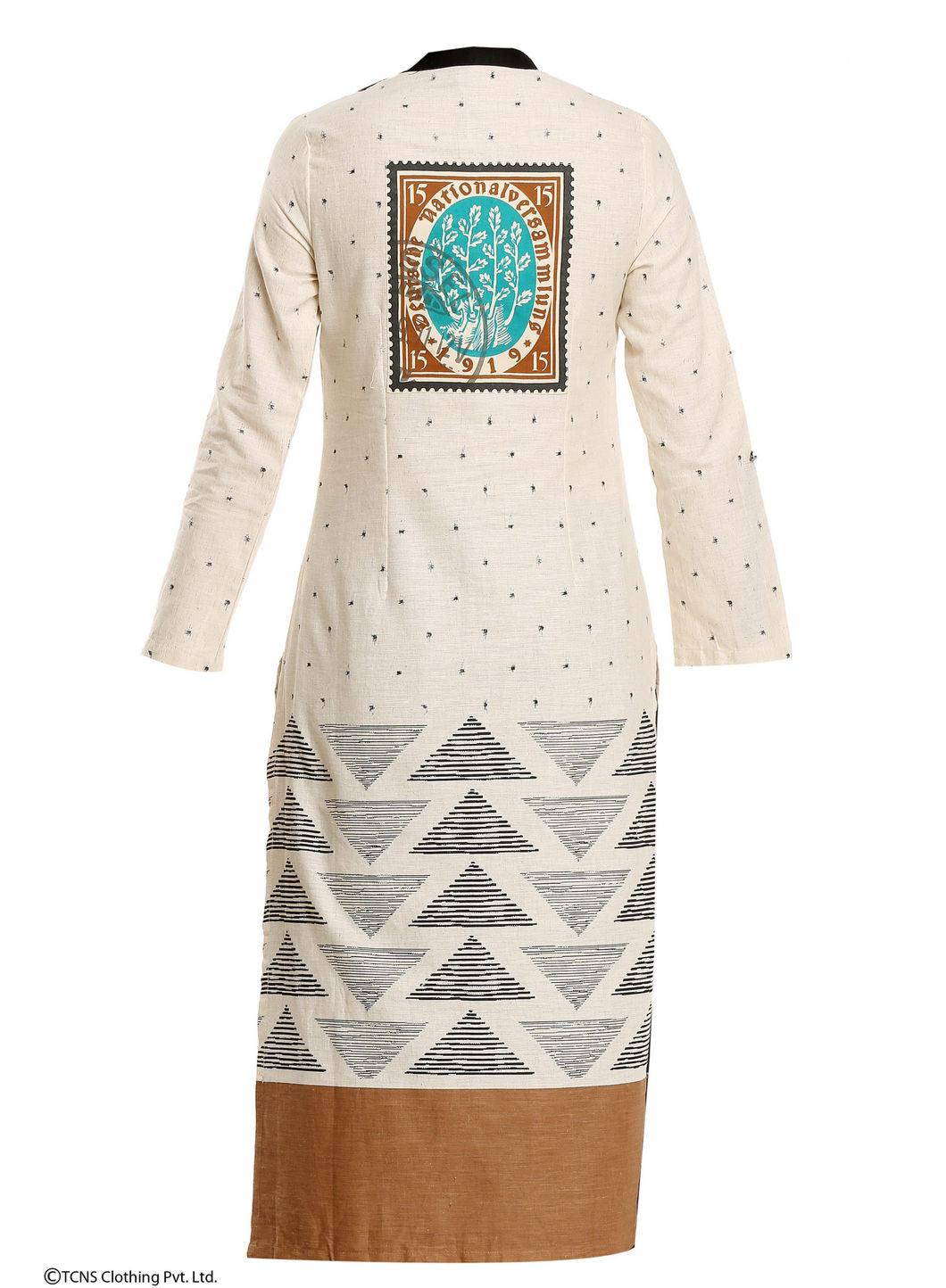 Off-White Printed Full Sleeve kurta - wforwoman