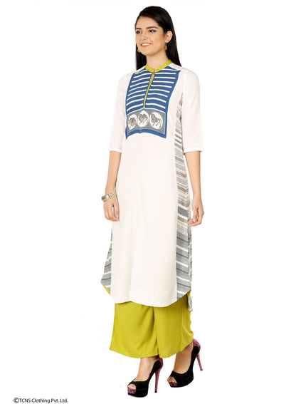 White Printed 3/4 Sleeve kurta