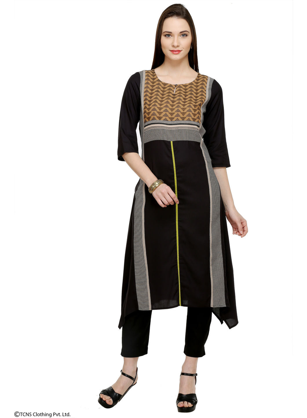 Black Printed 3/4 Sleeve kurta