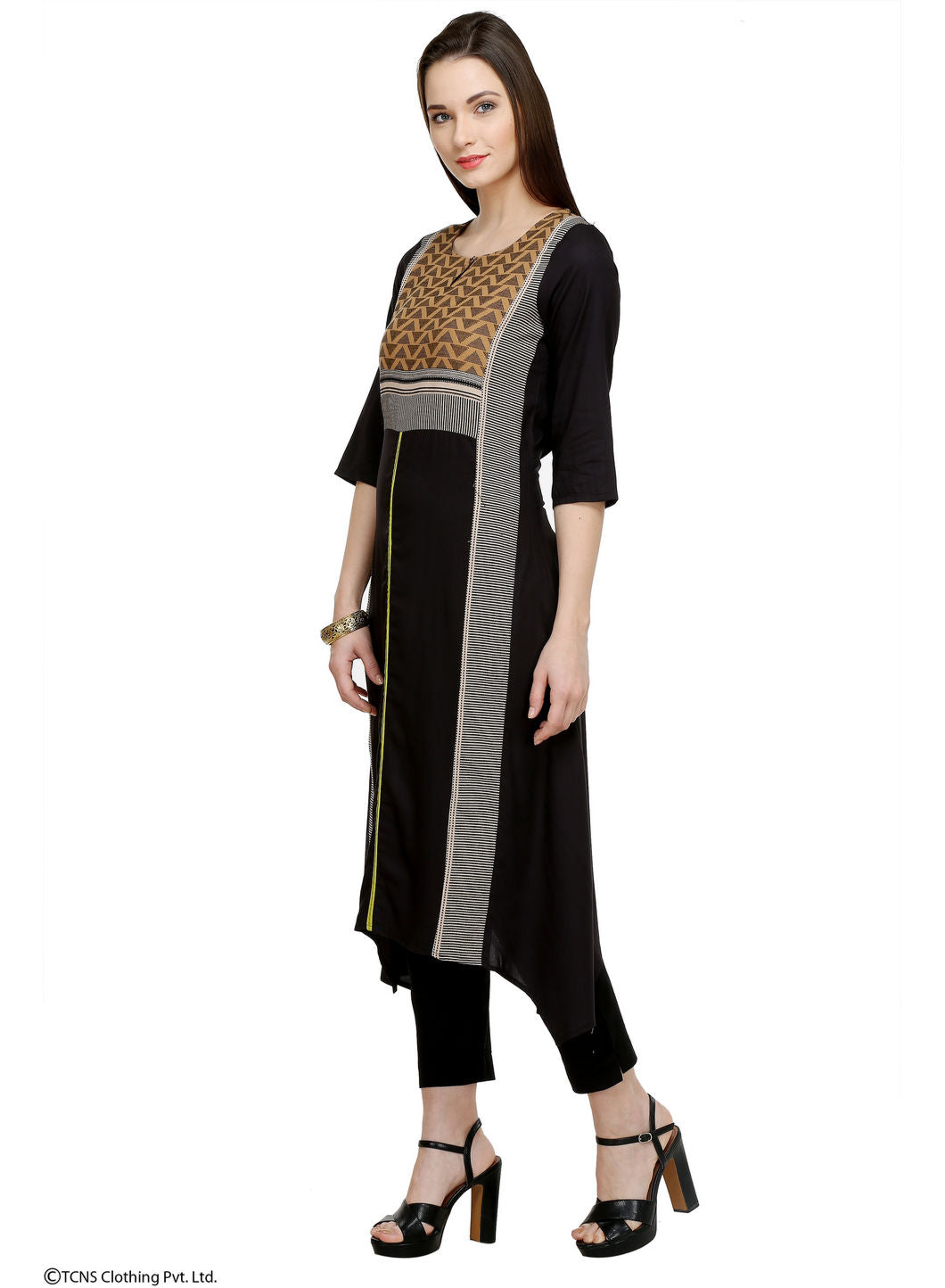 Black Printed 3/4 Sleeve kurta