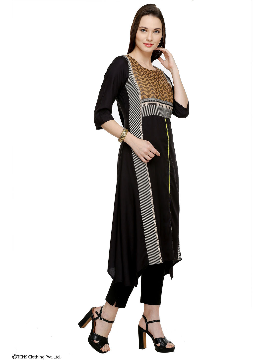 Black Printed 3/4 Sleeve kurta