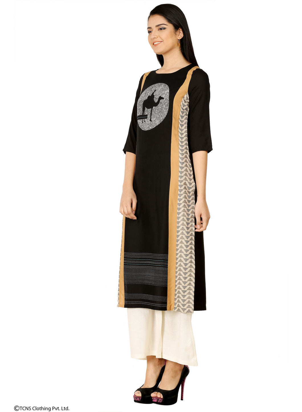 Black Printed 3/4 Sleeve kurta