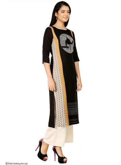 Black Printed 3/4 Sleeve kurta