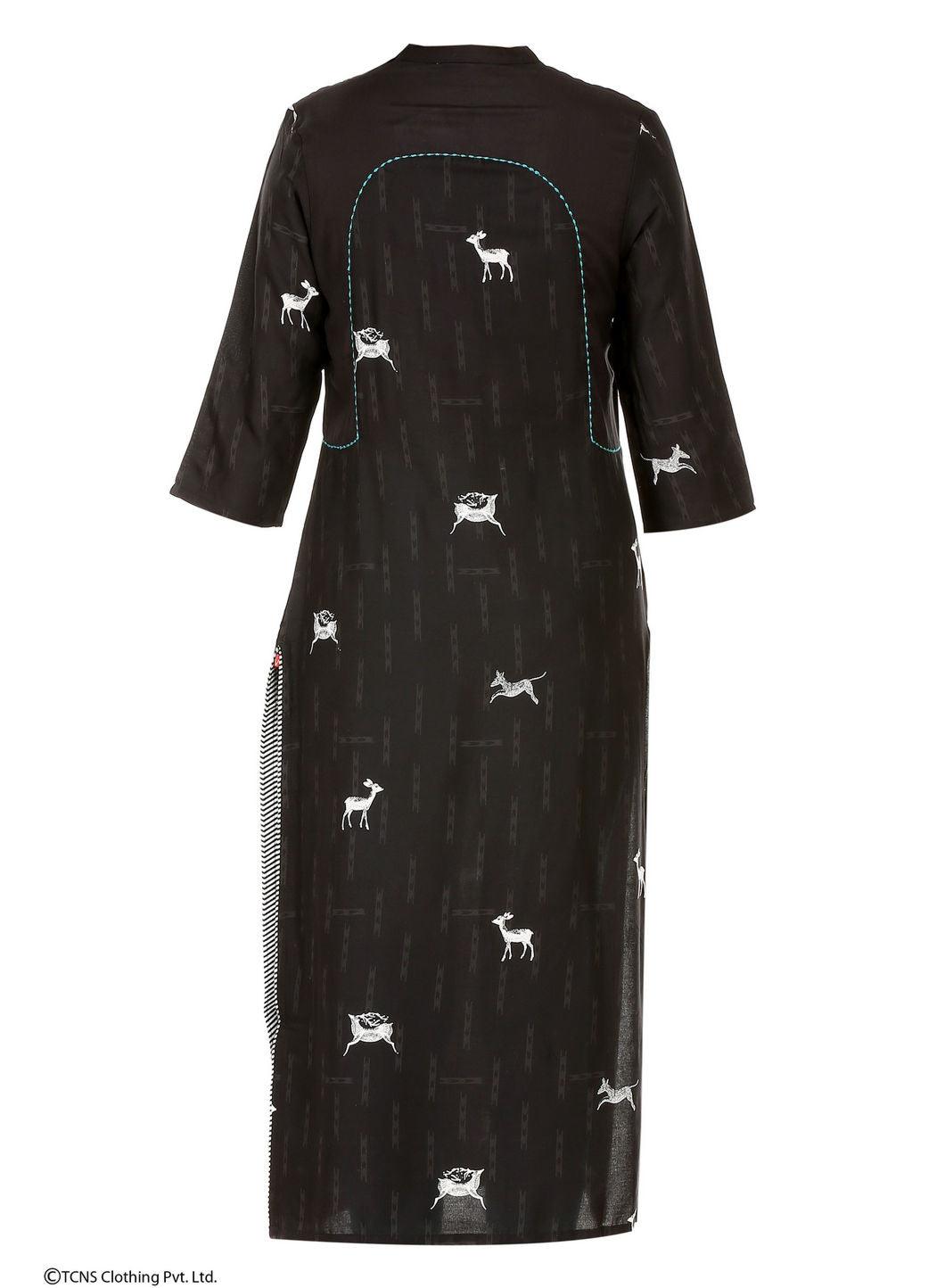 Black Printed 3/4 Sleeve kurta - wforwoman