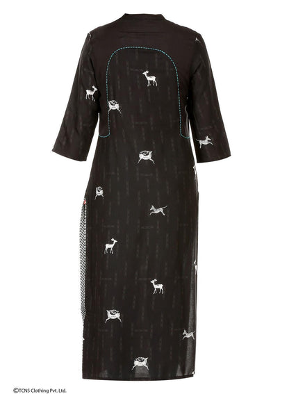 Black Printed 3/4 Sleeve kurta - wforwoman