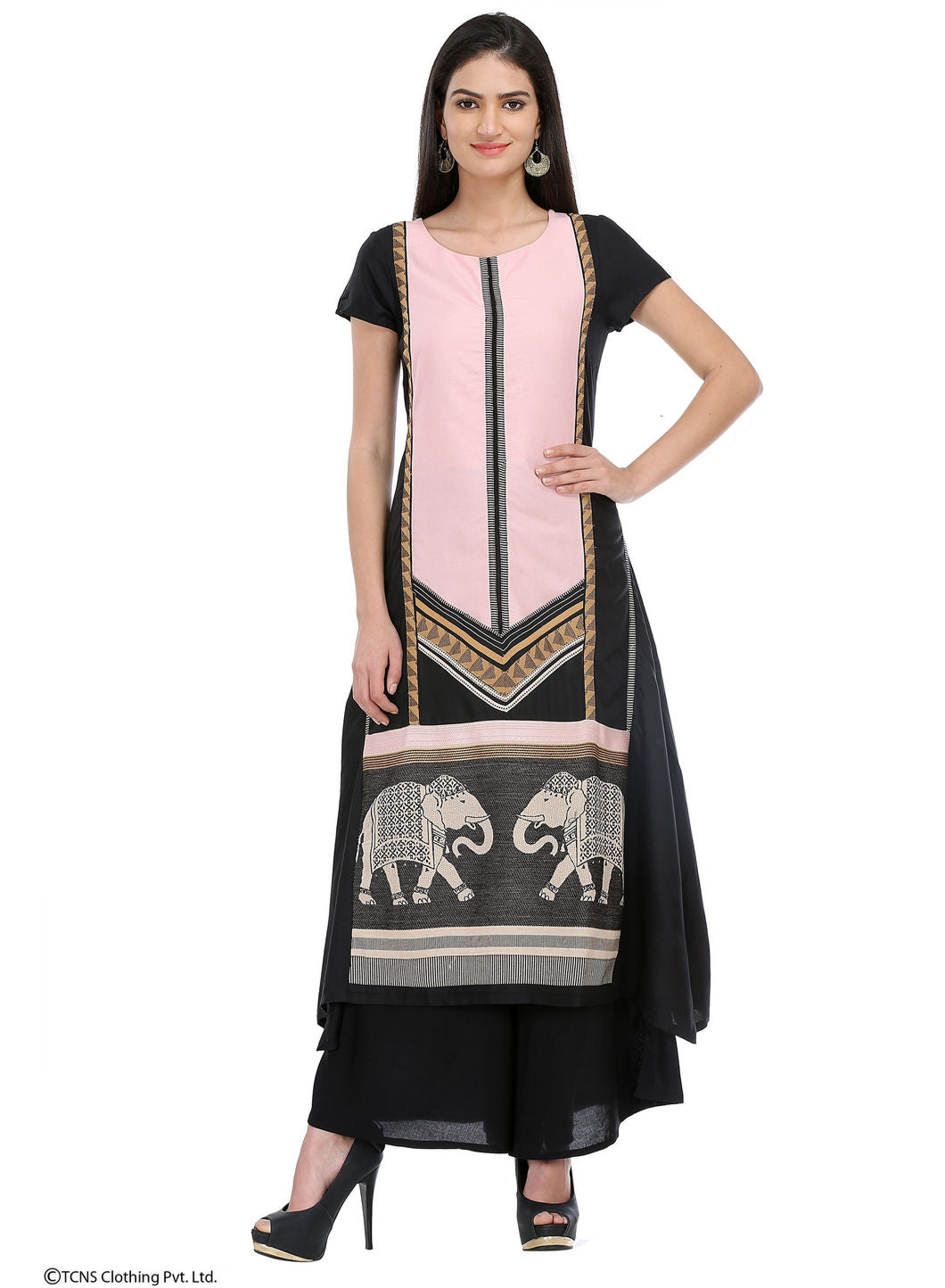 Black Printed Short Sleeve kurta