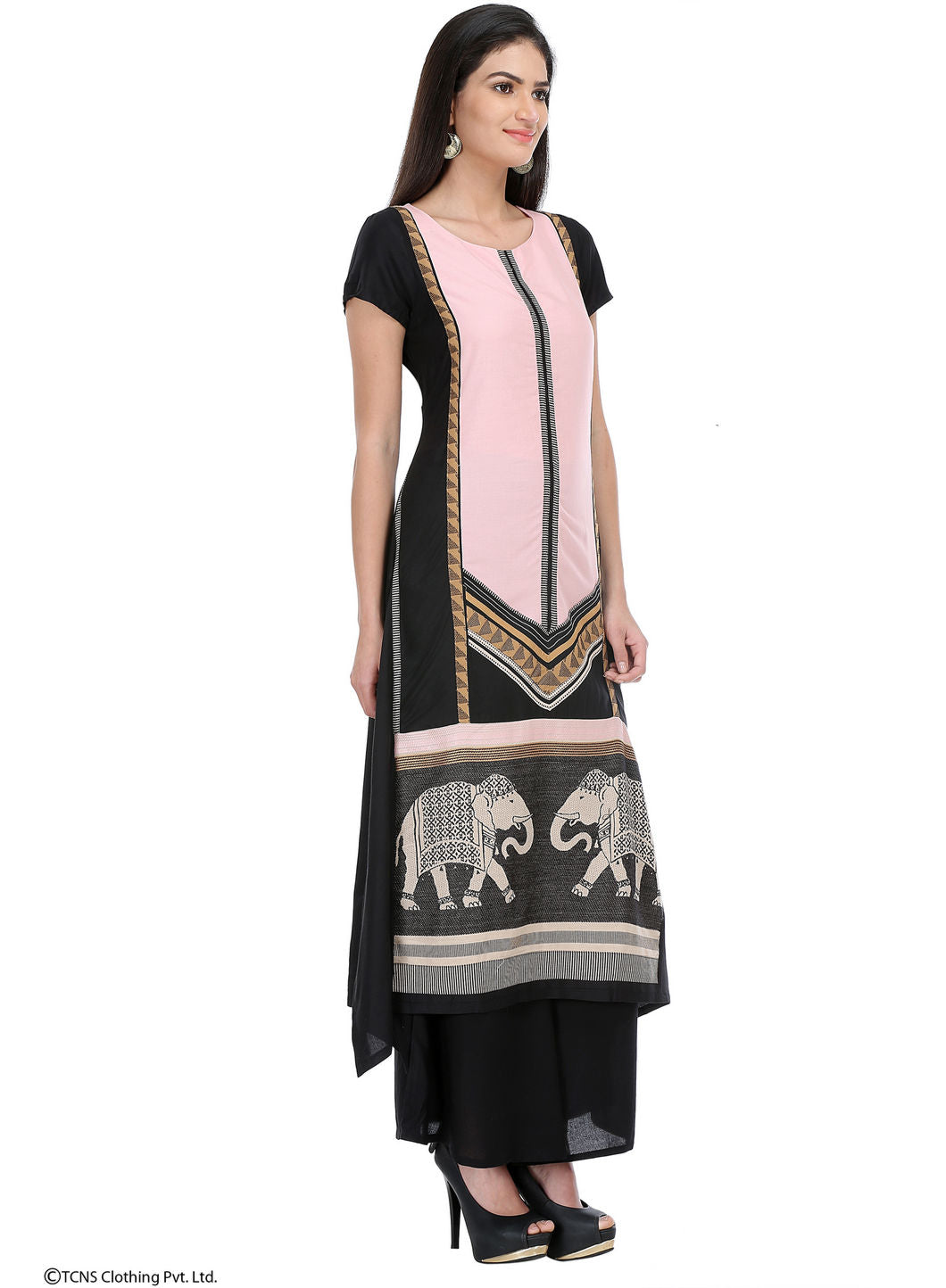 Black Printed Short Sleeve kurta