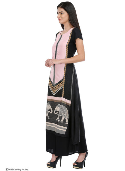 Black Printed Short Sleeve kurta