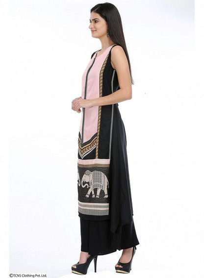 Black Printed Sleeveless kurta - wforwoman