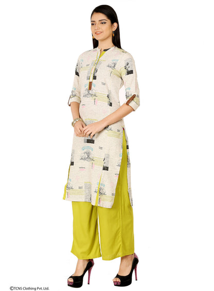 Off-White Printed Full Sleeve kurta