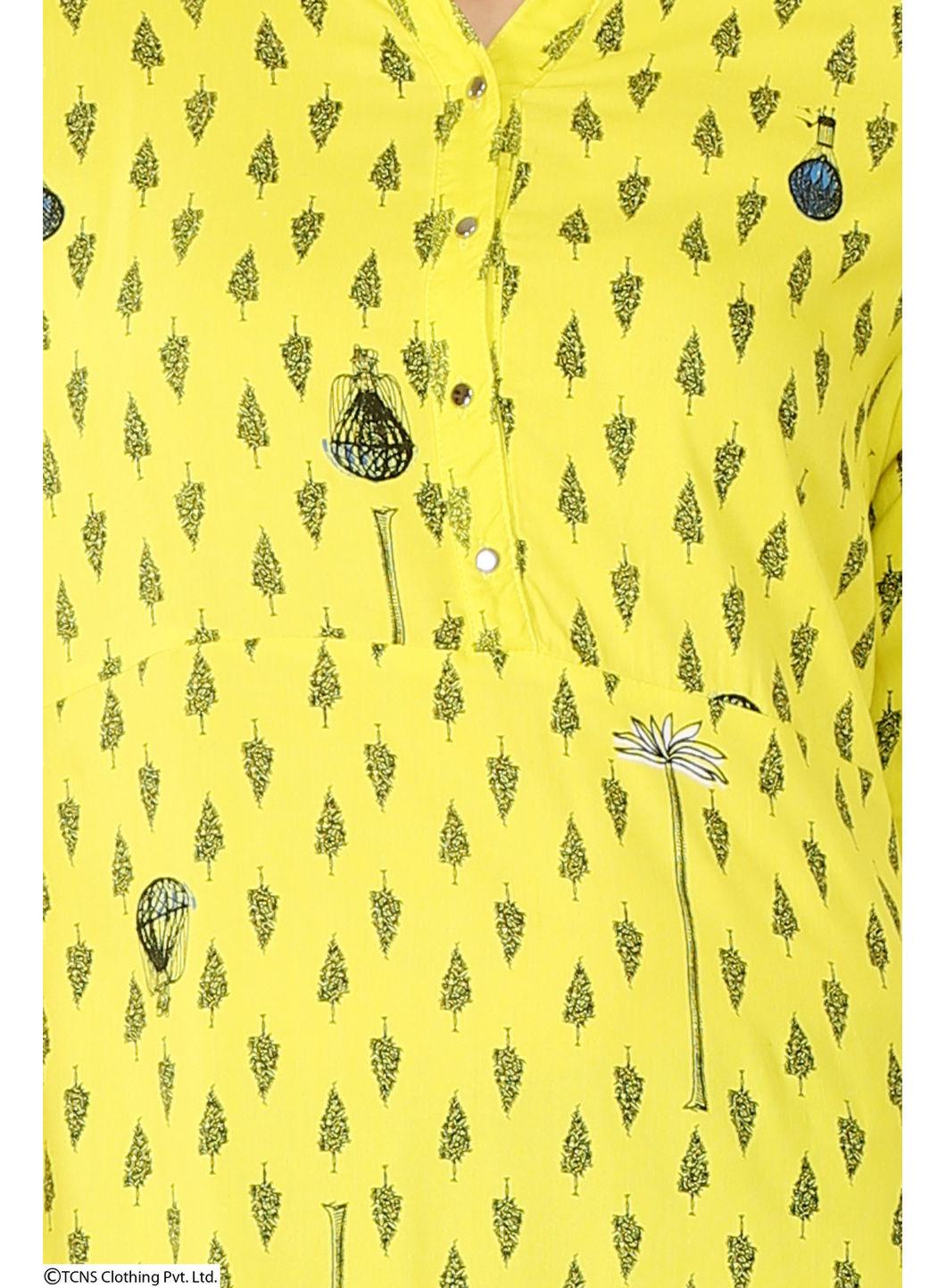 Yellow Printed 3/4 Sleeve kurta - wforwoman