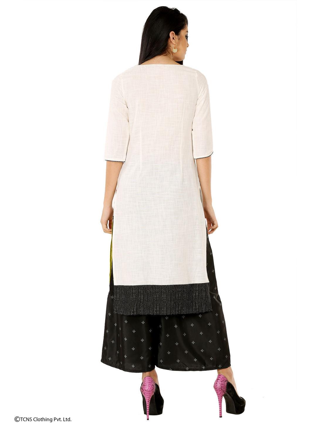 White Printed 3/4 Sleeve kurta - wforwoman