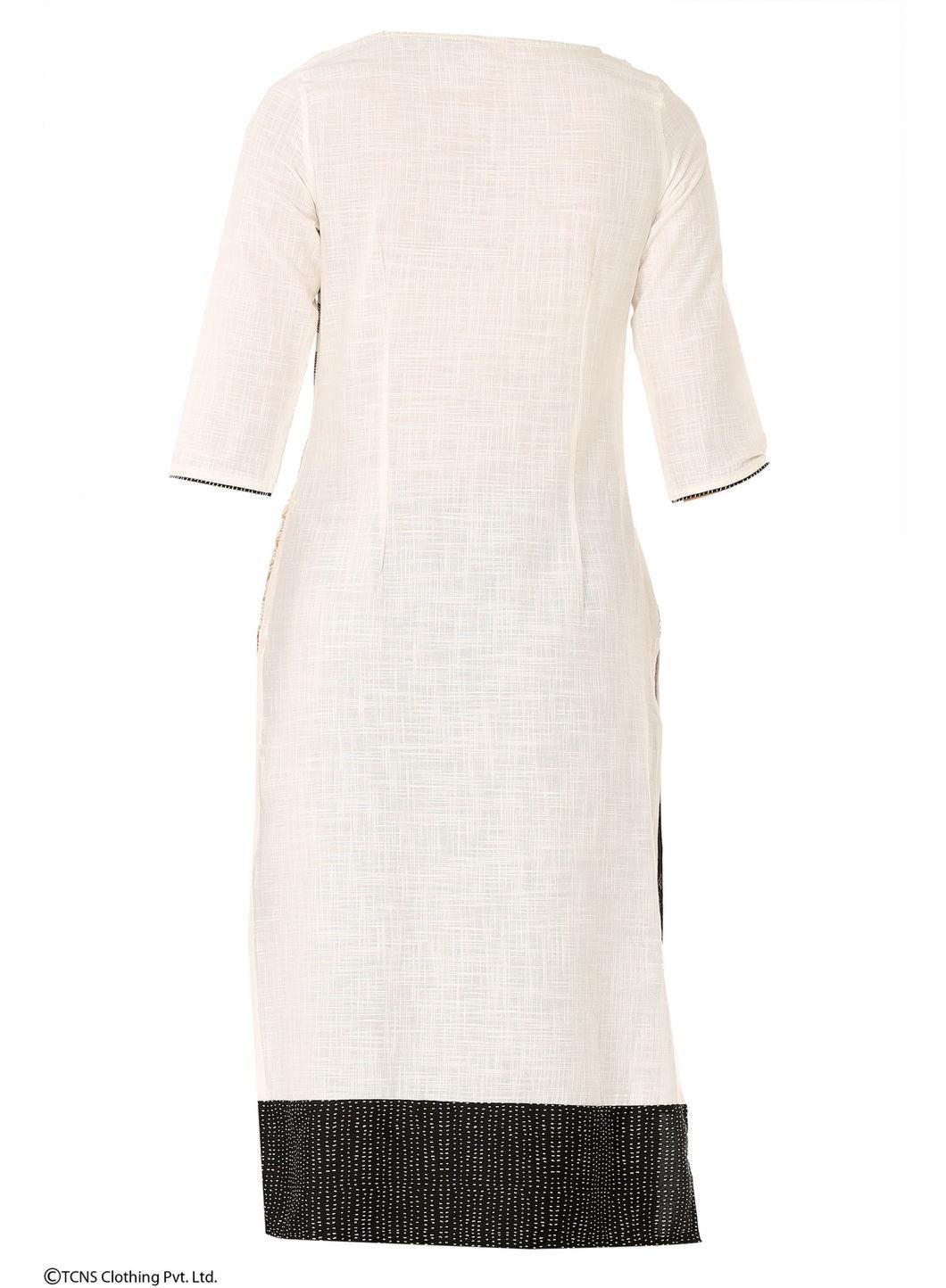 White Printed 3/4 Sleeve kurta - wforwoman