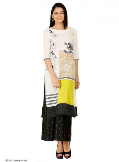 White Printed 3/4 Sleeve kurta - wforwoman