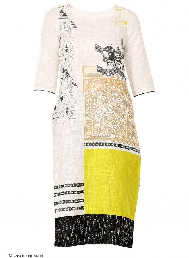 White Printed 3/4 Sleeve kurta - wforwoman