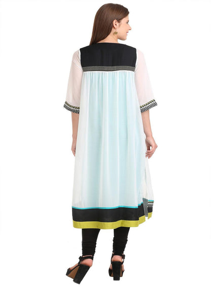 White Printed 3/4 Sleeve kurta - wforwoman