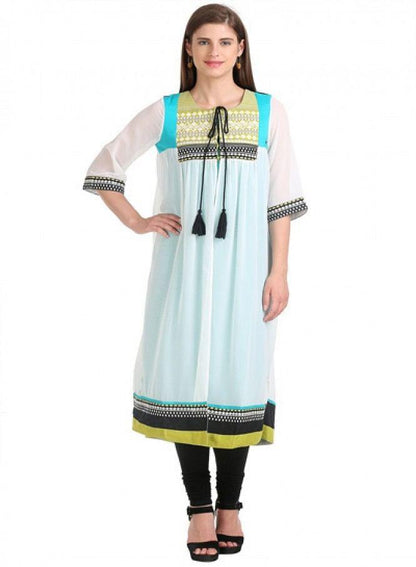 White Printed 3/4 Sleeve kurta - wforwoman