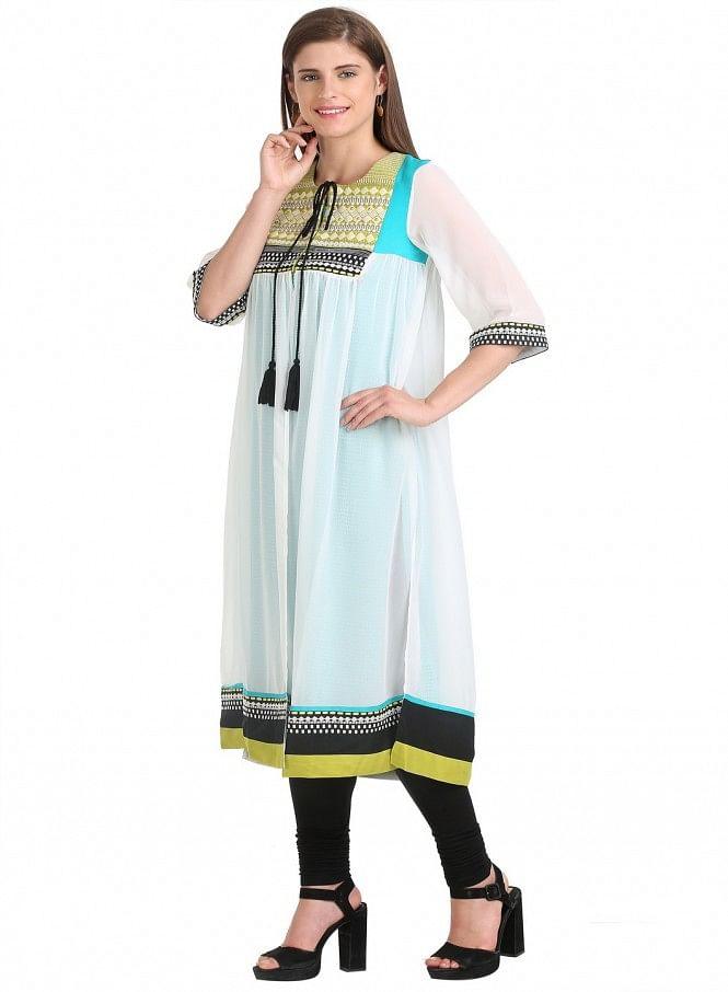 White Printed 3/4 Sleeve kurta - wforwoman