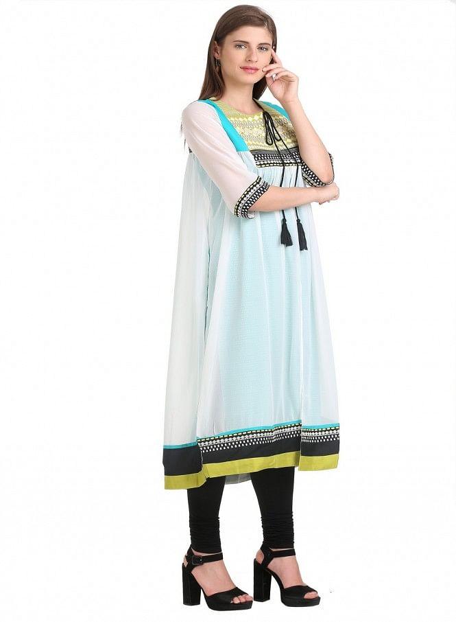 White Printed 3/4 Sleeve kurta - wforwoman