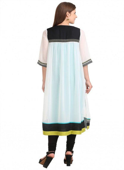 White Printed 3/4 Sleeve kurta - wforwoman