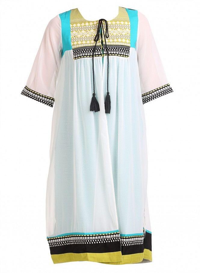 White Printed 3/4 Sleeve kurta - wforwoman