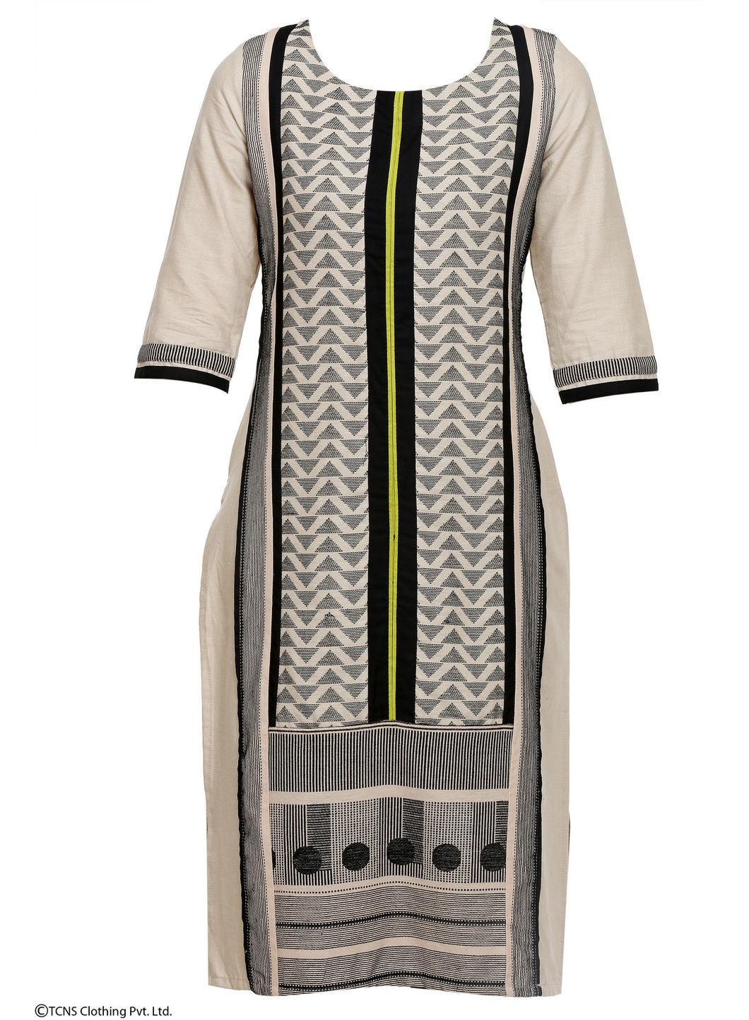 Beige Printed 3/4 Sleeve kurta - wforwoman