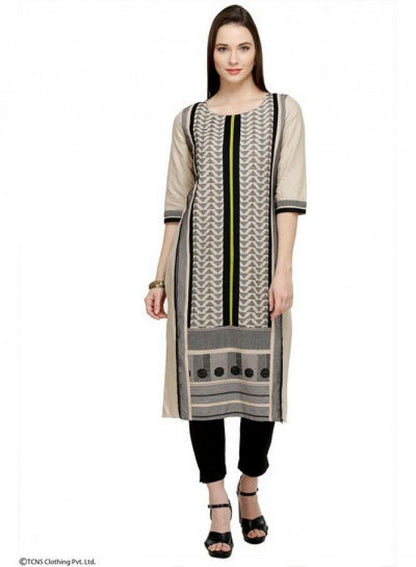 Beige Printed 3/4 Sleeve kurta - wforwoman