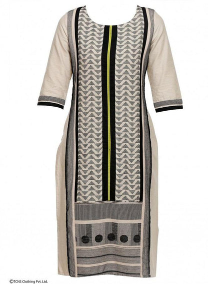 Beige Printed 3/4 Sleeve kurta - wforwoman