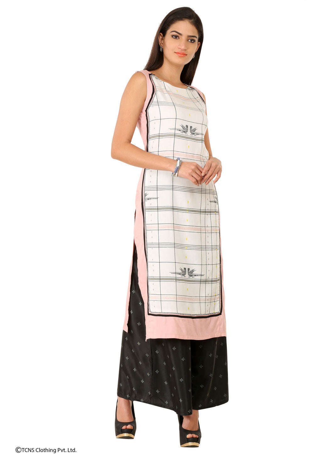 Pink Printed Sleeveless kurta