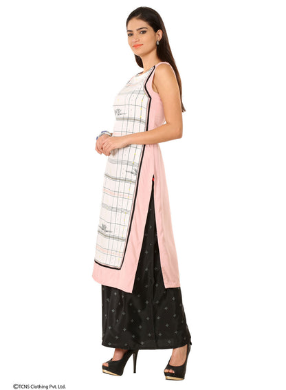 Pink Printed Sleeveless kurta