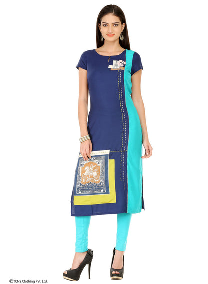 Blue Printed Short Sleeve kurta