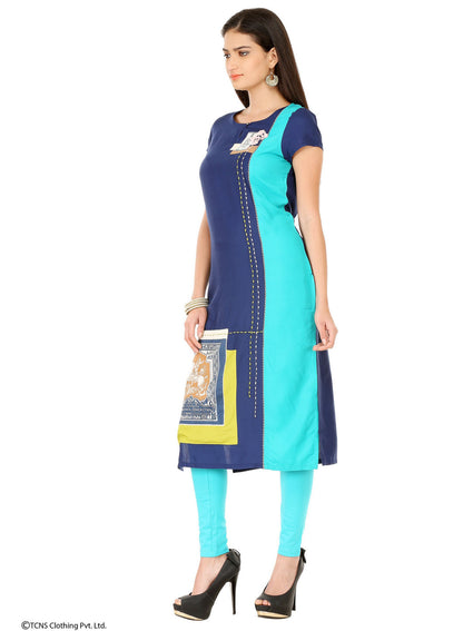 Blue Printed Short Sleeve kurta