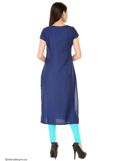 Blue Printed Short Sleeve kurta